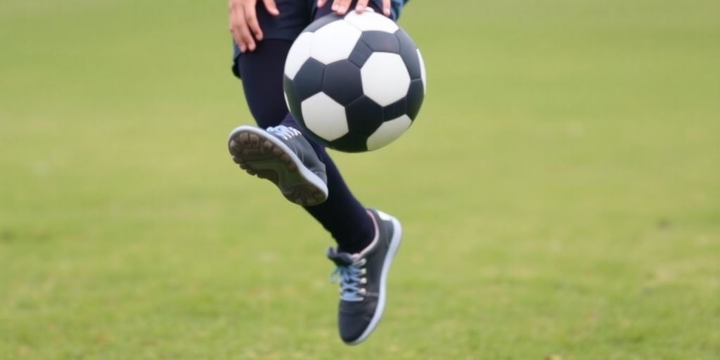 Young person kicking soccer ball up in Australia.