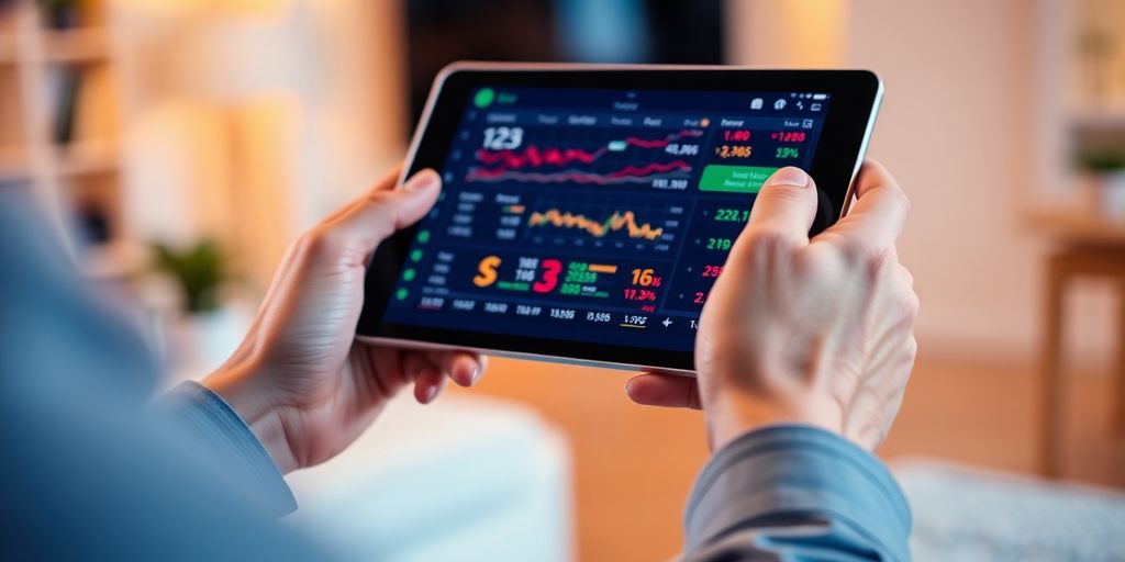 Man using trading platform on tablet