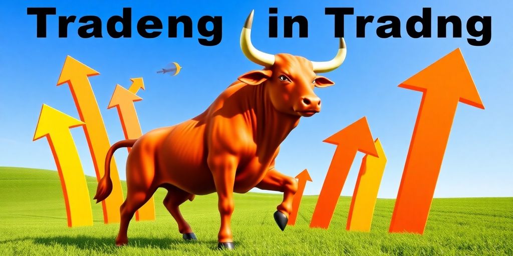 Bull with arrows in a green field and blue sky.