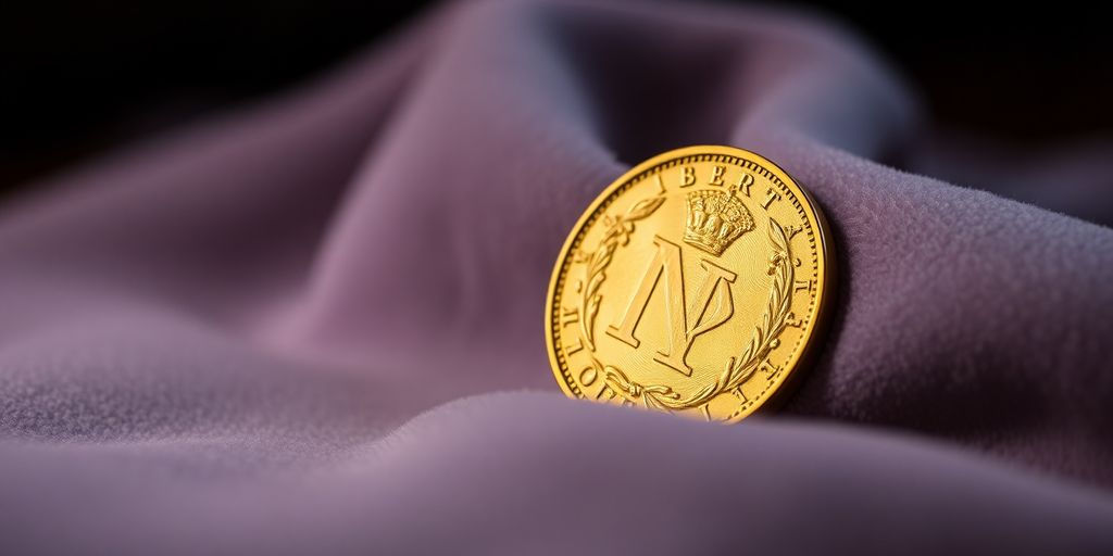 Pièce en or de Napoléon sur un tissu en velours.