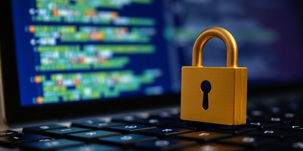 Close-up of a keyboard with a padlock symbol.