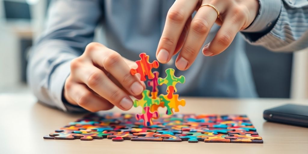 Person quickly assembling complex puzzle pieces.