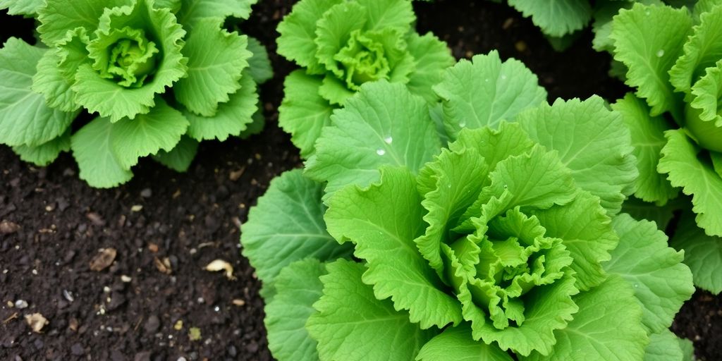 Grünkohlpflanzen im feuchten Gartenboden