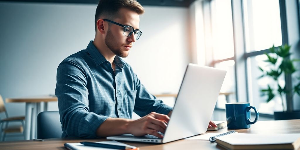 Person studying blockchain security in a modern workspace.