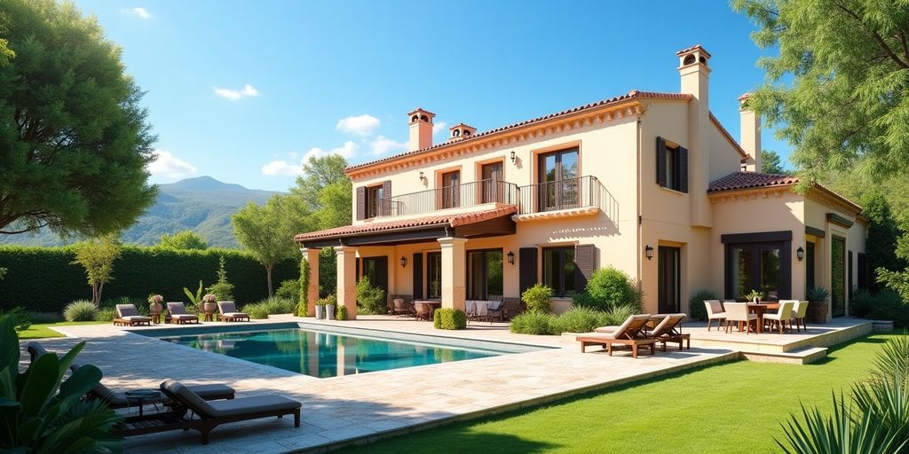 Färdigt hus i Spanien med vacker trädgård.