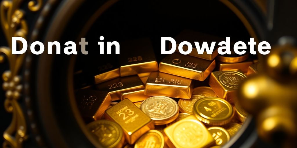 Coffre-fort rempli d’or et de pièces en gros plan.