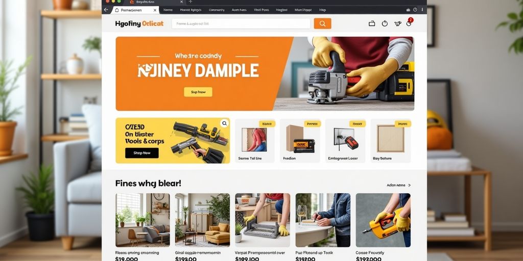 Sichere Online-Shopping-Schnittstelle mit Werkzeugen und Materialien.