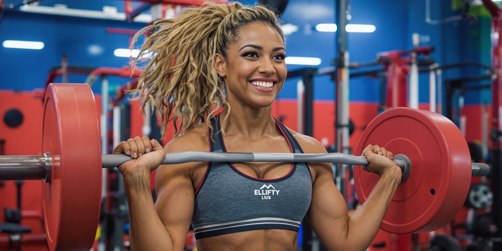 A woman lifting weights, demonstrating strength and confidence.