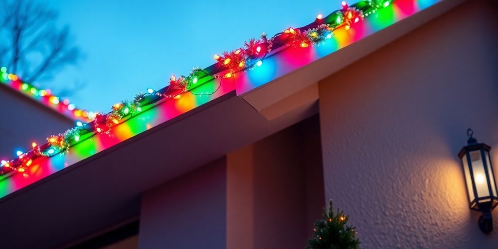 Colorful lights on a house, evening