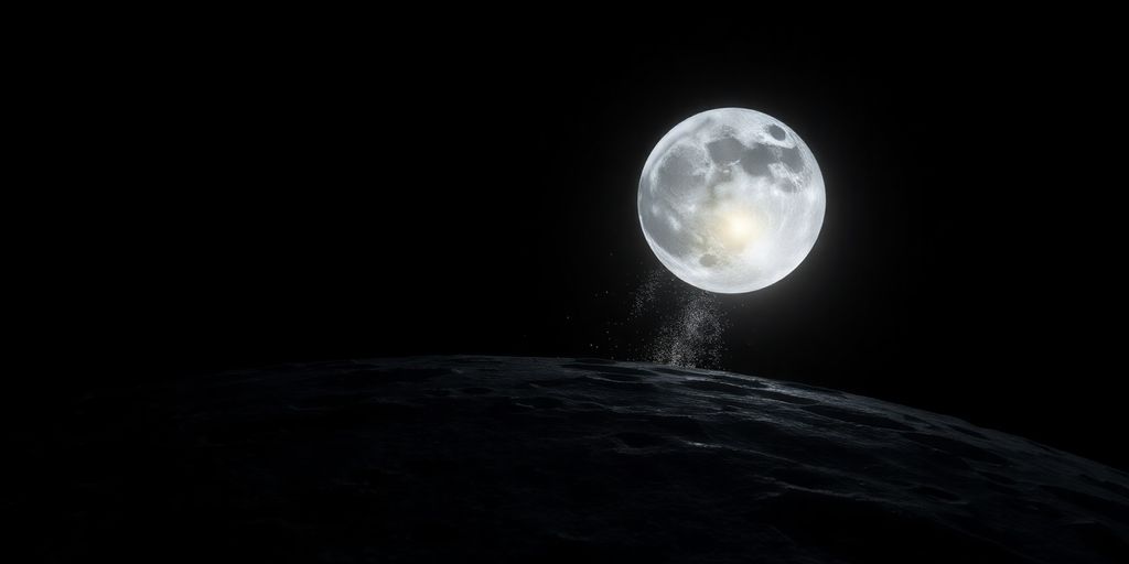 Astéroïde frappant la lune, débris spatiaux, ciel nocturne.