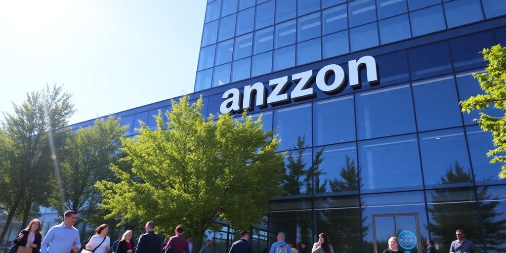 Amazon building with people in front