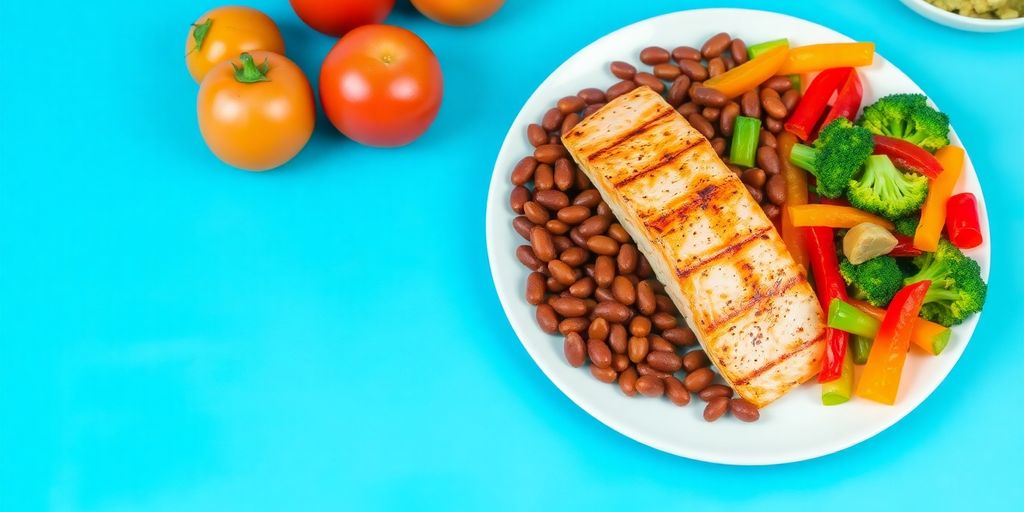 Heart-healthy meal with fish, beans, and vegetables.