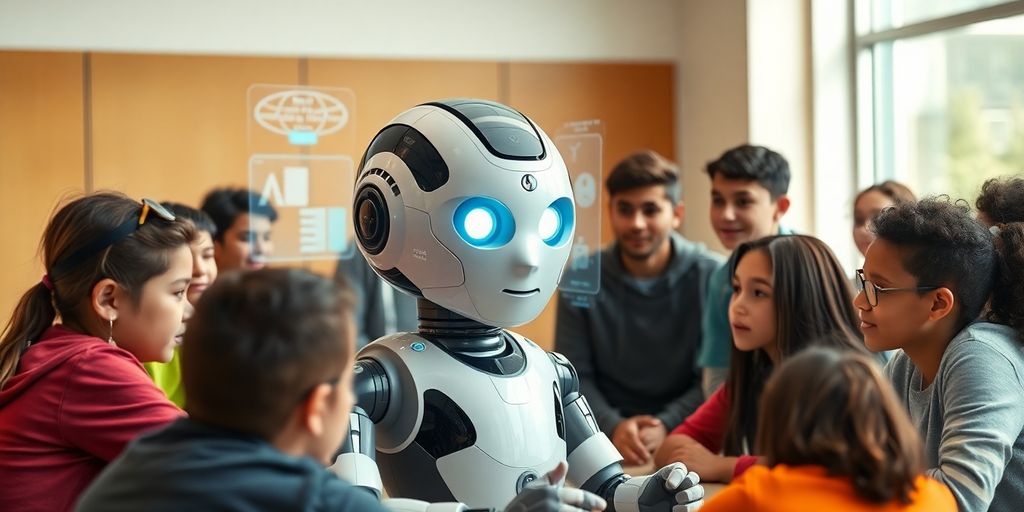 Robot teacher assisting students