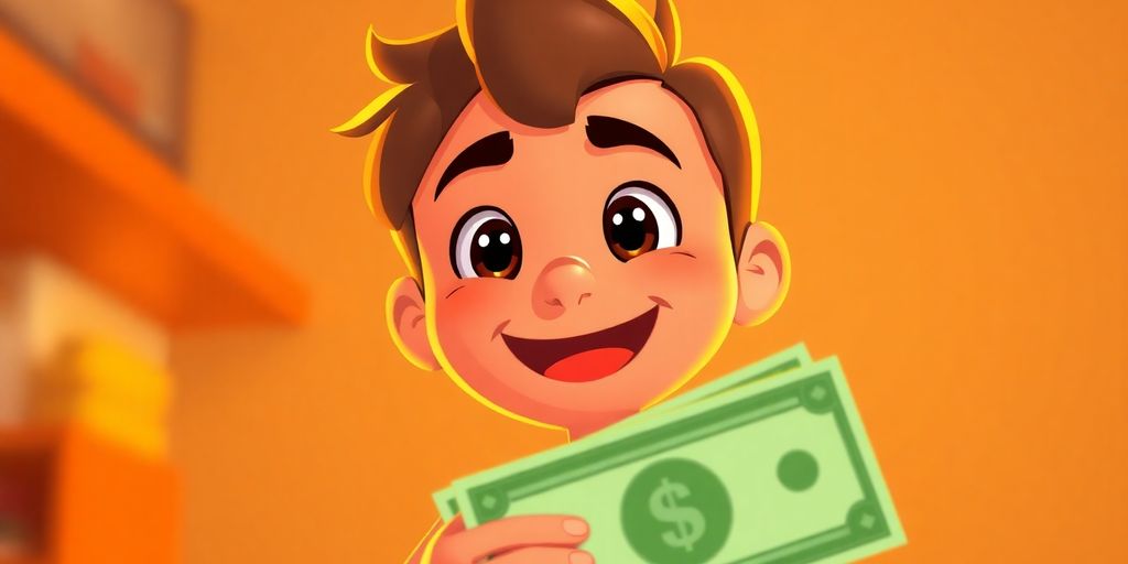Cartoon character receiving cash quickly.