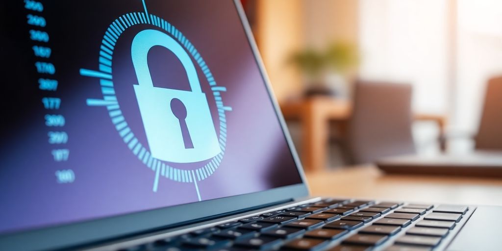 Close-up of a digital lock on a laptop.
