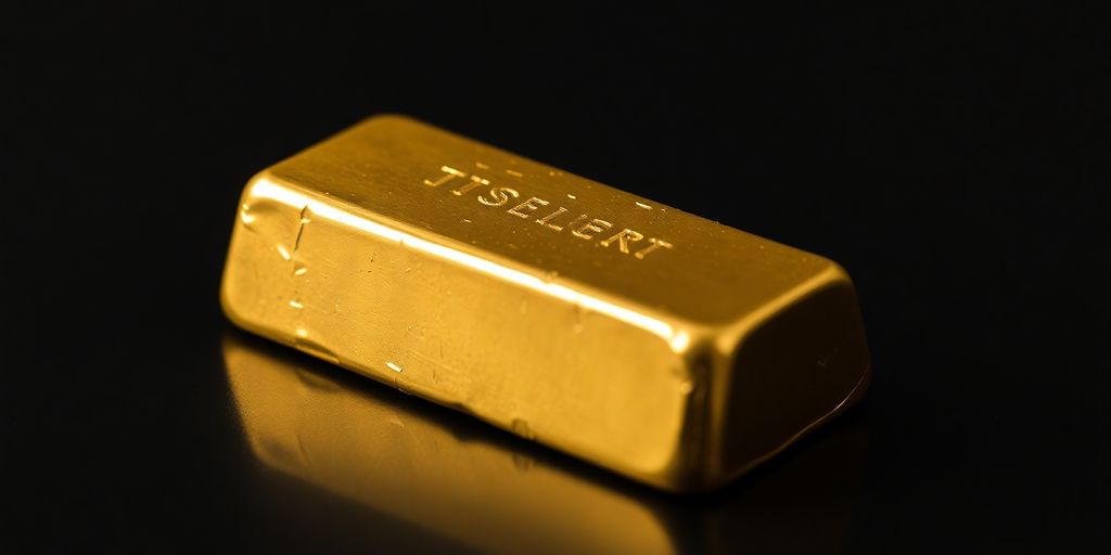 Lingot d'or dans une main, reflétant la lumière.