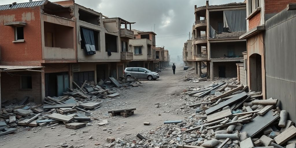 Damaged buildings after the Israeli invasion of 2024.