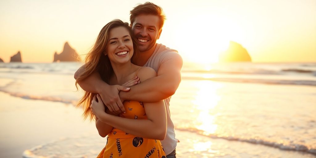 Couple enjoying sunset on Cabo beach.
