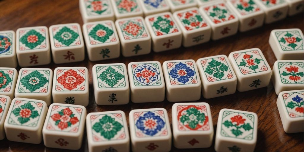 Colorful Mahjong tiles with intricate designs