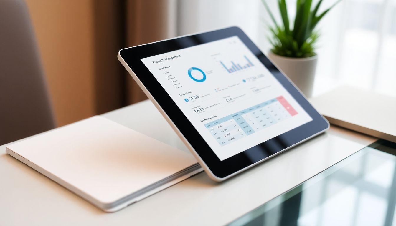 Tablet displaying property management interface.