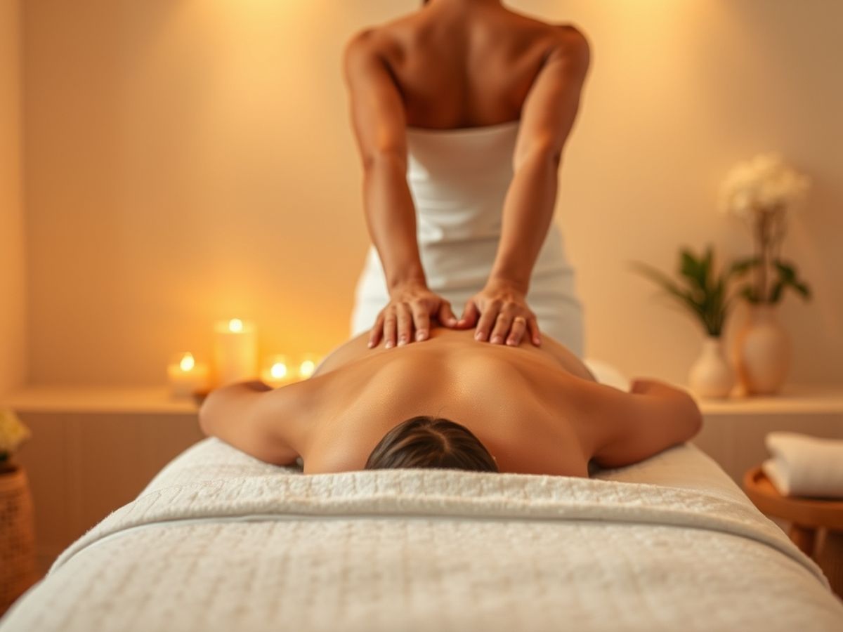 Massage table with soft lighting and candles