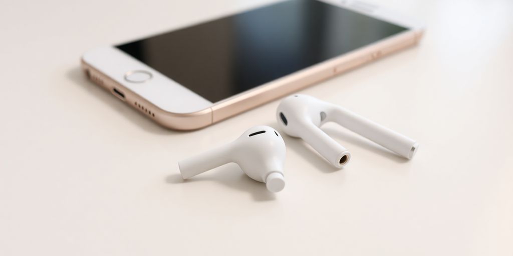 Imagem de smartphone e fones de ouvido limpos.