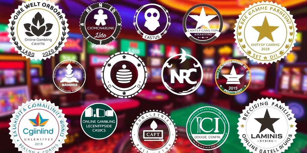 Collage of logos from online gambling licensing bodies.