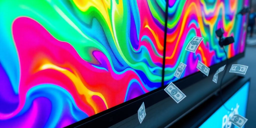 Money flying out of a digital ad billboard.