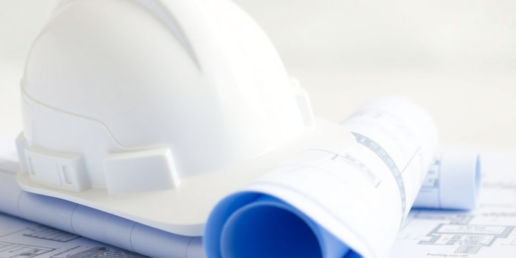 Hard hat and blueprints