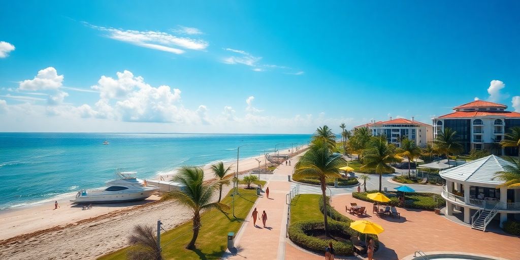 Vibrant Broward FL beach scene with waterfront properties.