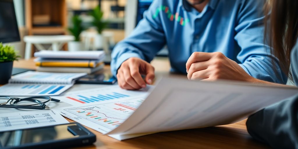 Person studying options trading materials in a workspace.