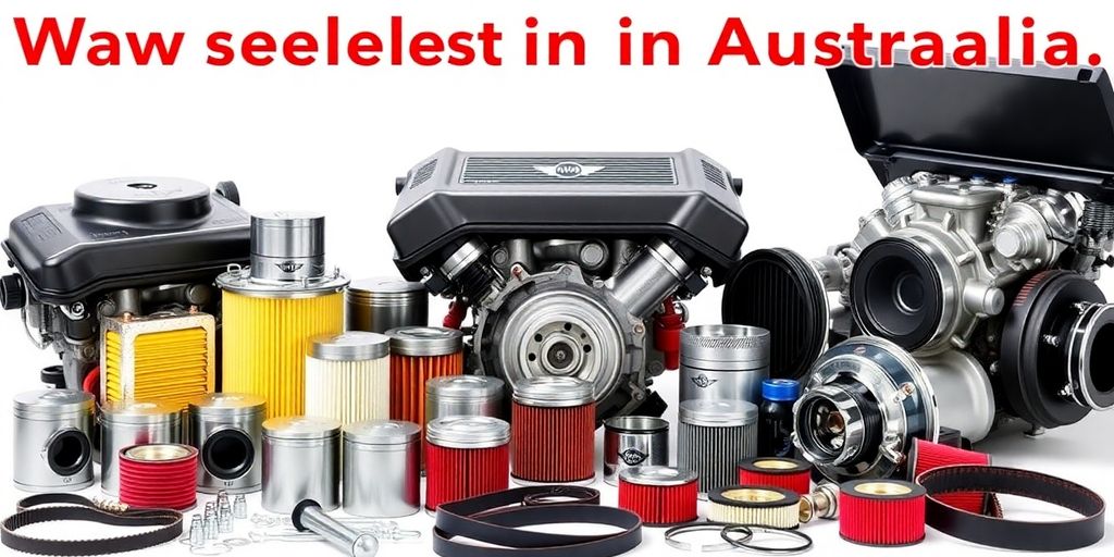 Mini Cooper engine parts arranged neatly.