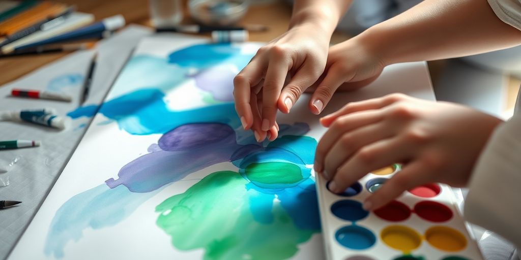 Child painting a colorful, swirling mandala design.
