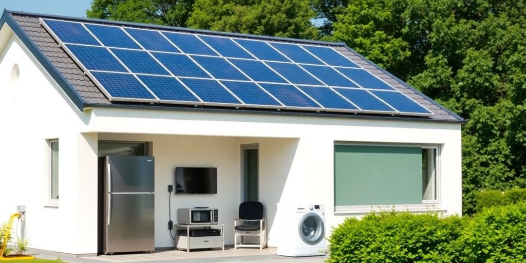 Maison avec panneaux solaires et appareils branchés