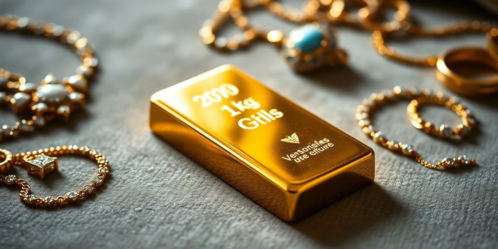 Lingot d'or de 1 kg sur un fond luxueux.