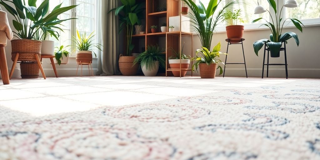 A clean carpet in a cozy, sunlit room.