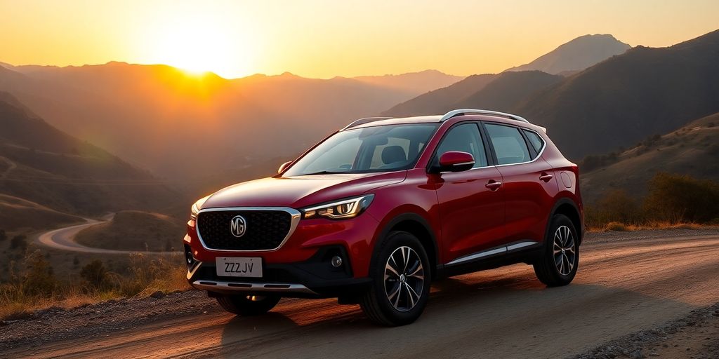 MG ZS SUV parked on an adventurous road.