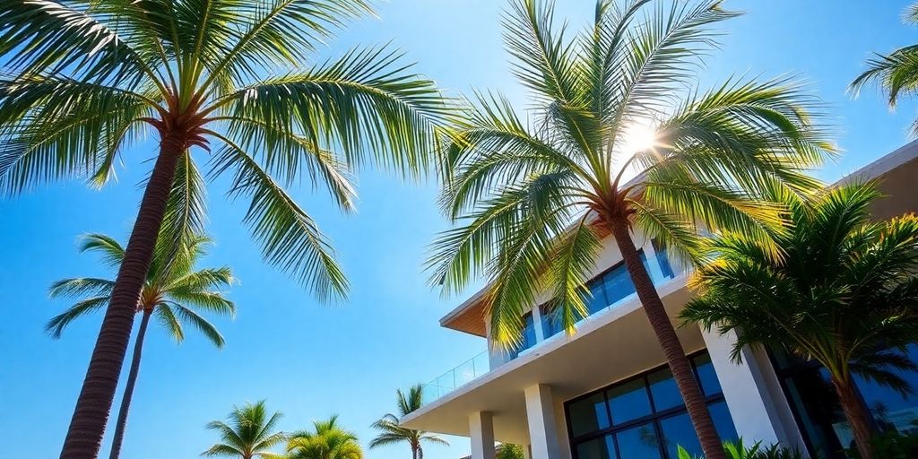 Tropical villa in Thailand surrounded by palm trees.