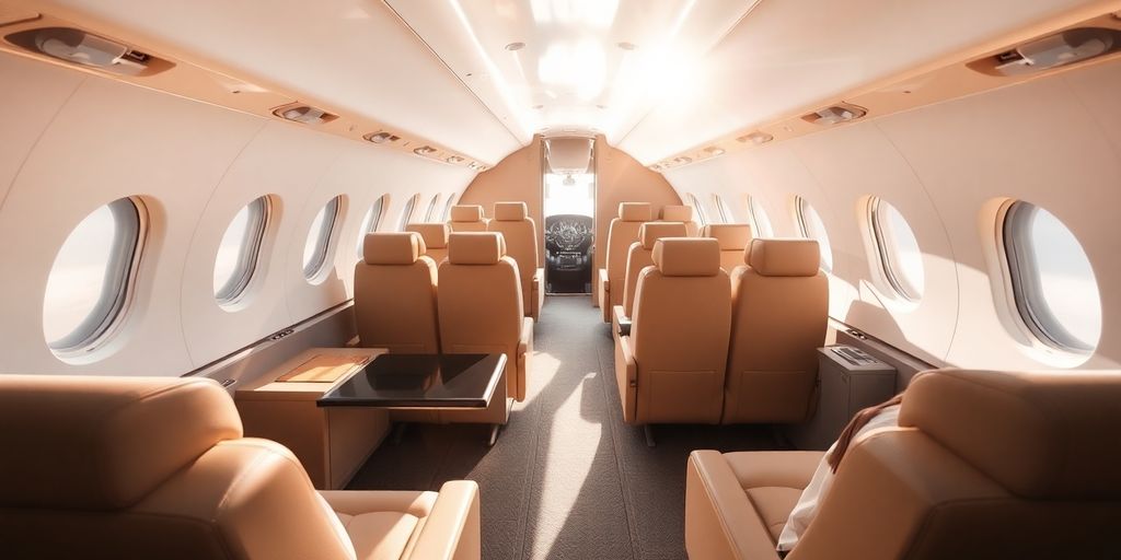 JSX plane interior with comfortable seating.