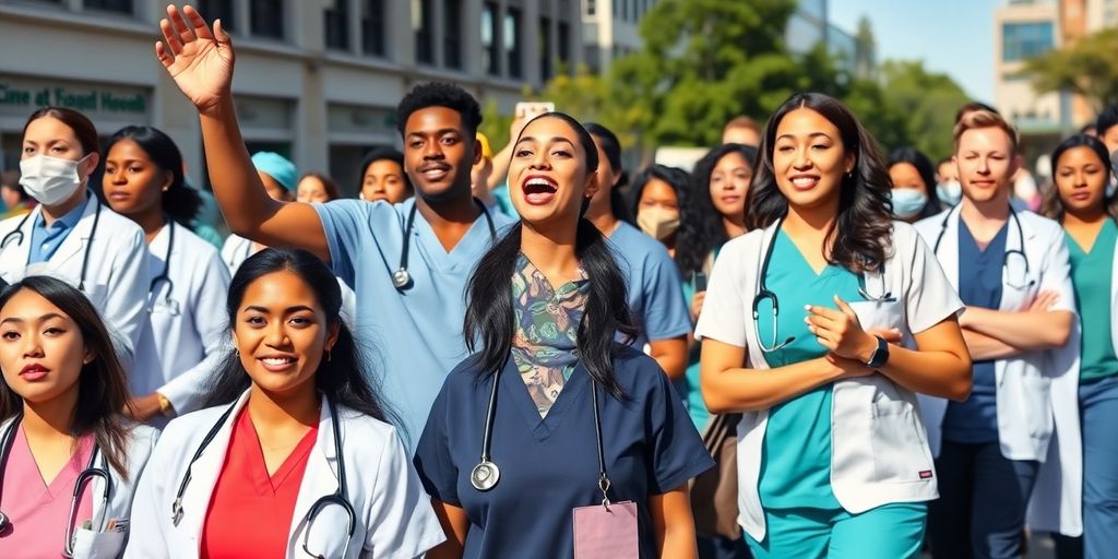 Health care workers marching for better conditions in Germany.