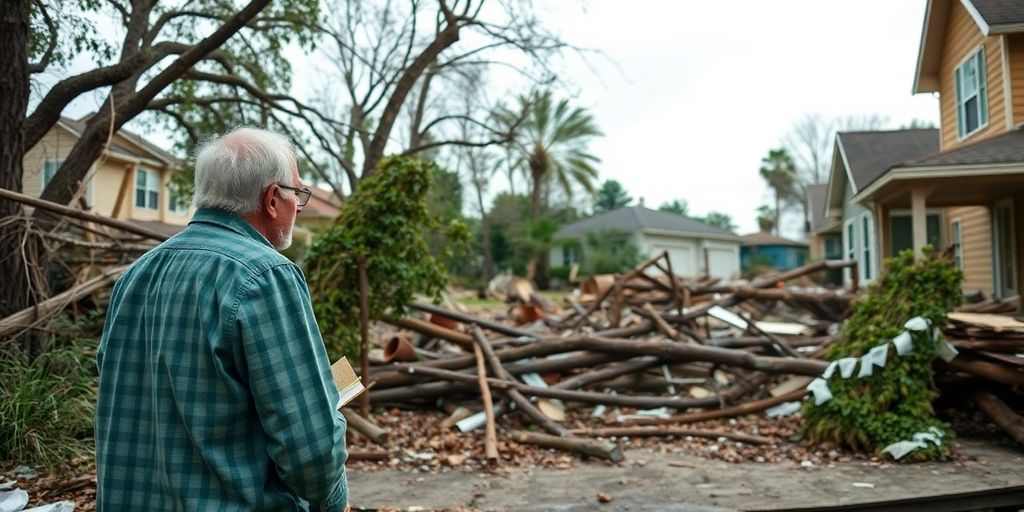 Propriétaire face aux dégâts d'une catastrophe naturelle.