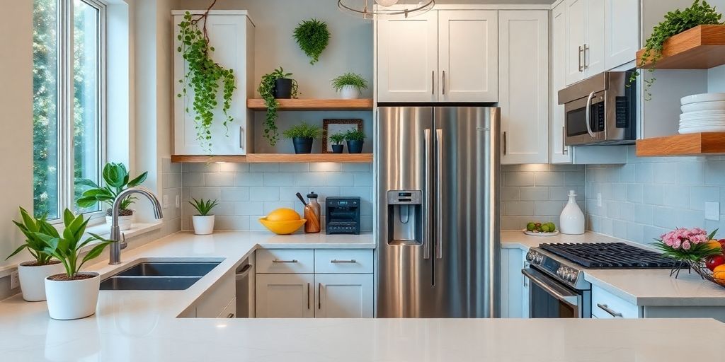 Modern remodeled kitchen with stylish design and bright lighting.