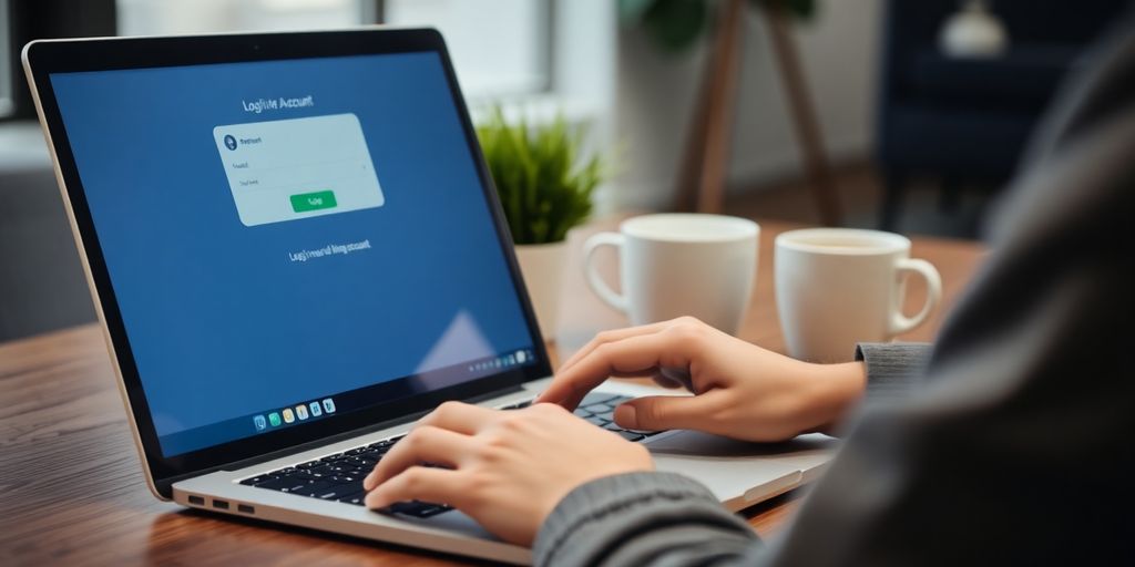 Person logging into an account on a laptop.