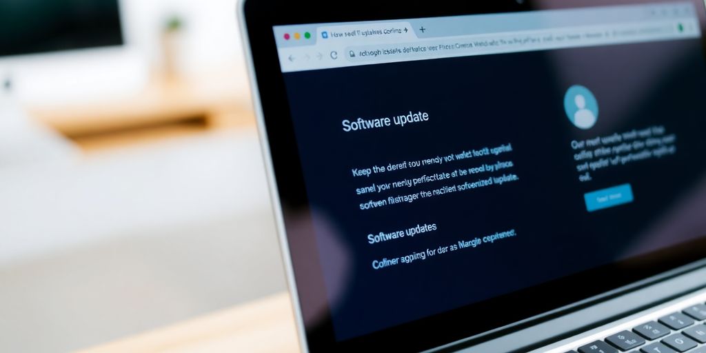 Tela de atualização de software em um laptop moderno.