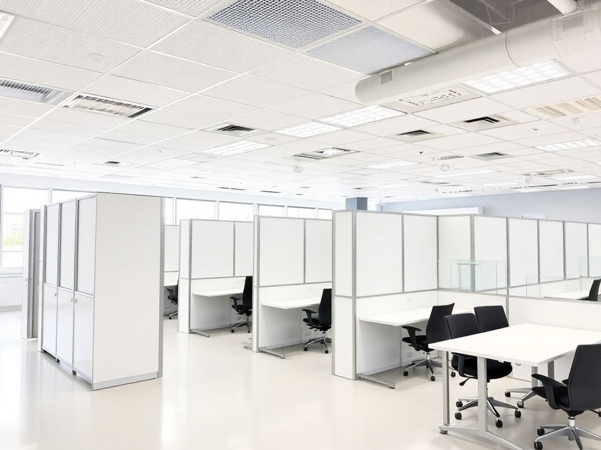 Spațiu comercial modern cu pereți despărțitori.