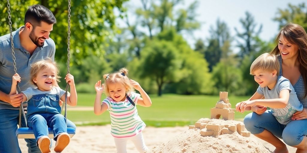Family enjoying outdoor activities, no screens visible.