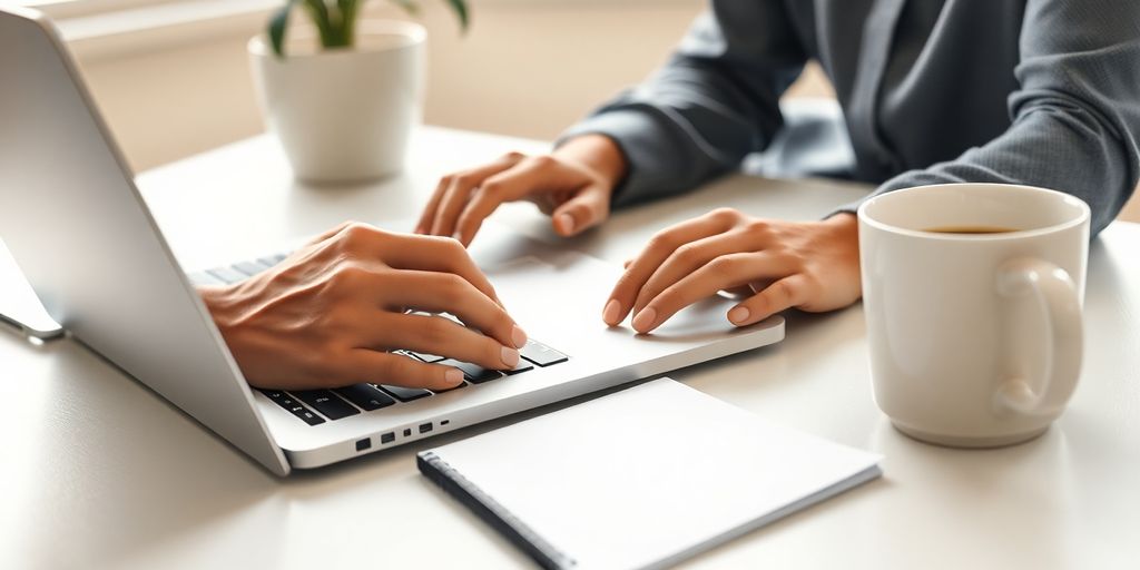 Person analyzing real estate reviews on a laptop.