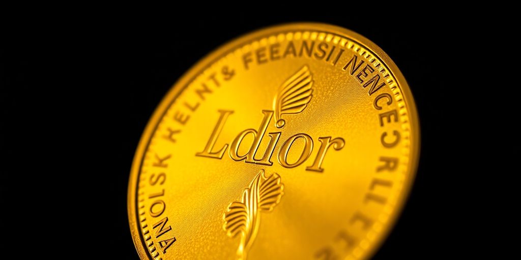 Gros plan d'un Louis d'or scintillant sur un fond sombre.