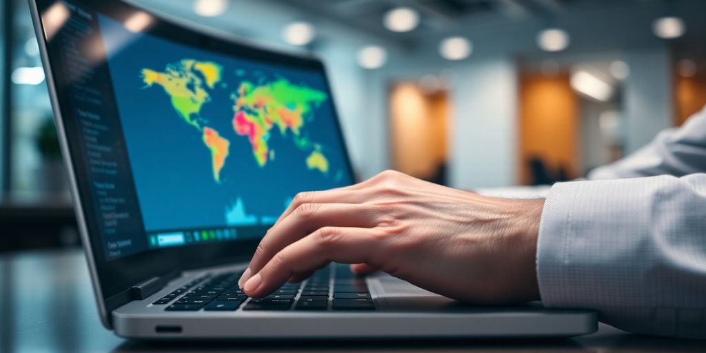 Businessman reviewing global market data.