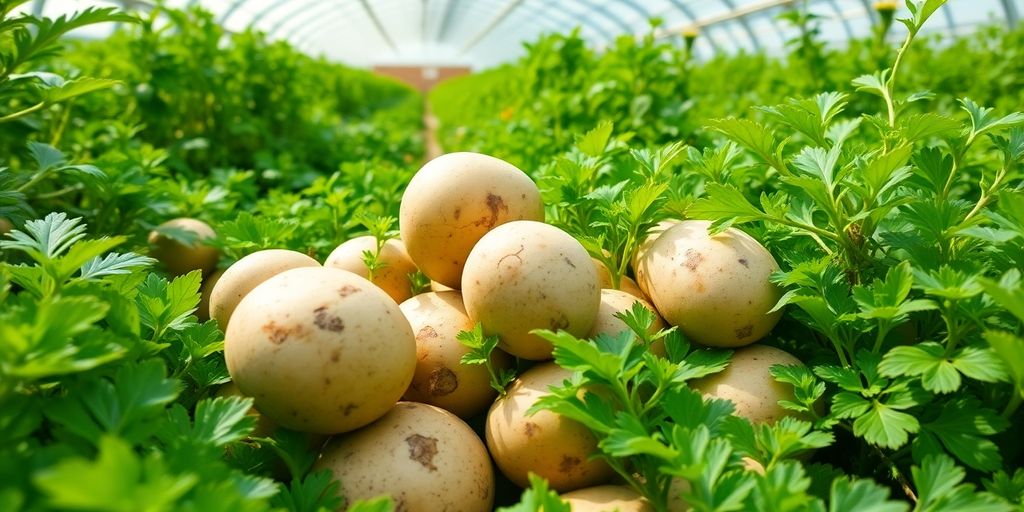 Verse Carolus-aardappelen in een moderne kas.